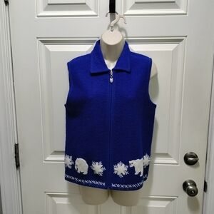 Lisa International Blue Sweater Vest with White Accents Size S